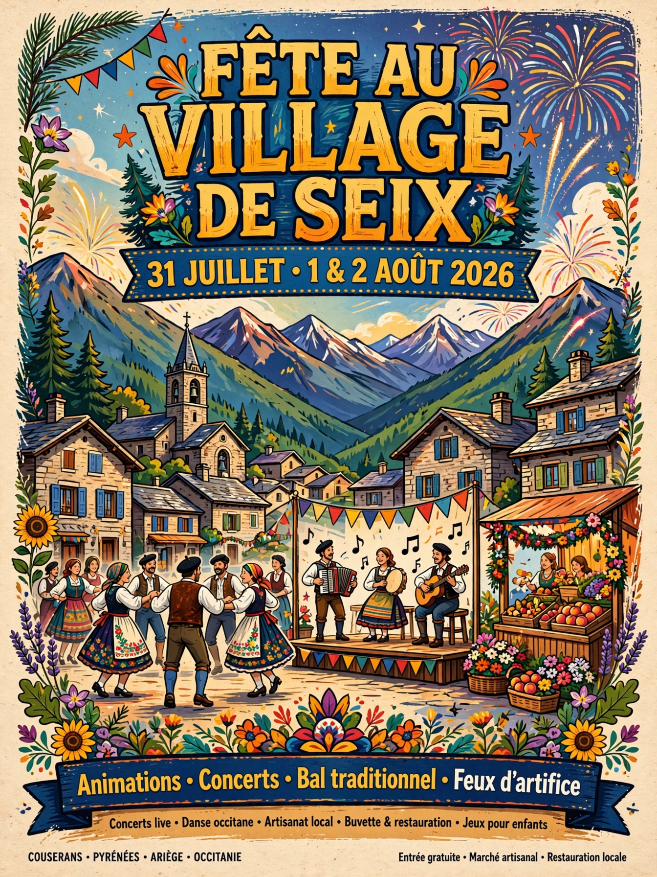Affiche : Fête au village de Seix — 31 juil. → 2 août 2026